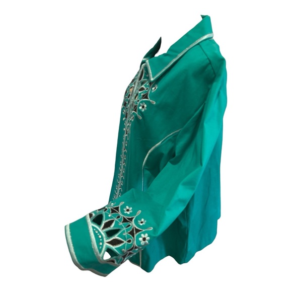 Y2K BOB MACKIE COTTON BLEND JADE & BLACK OVERSIZED JACKET W CUTOUT DETAILS SZ 3X - Picture 3 of 9